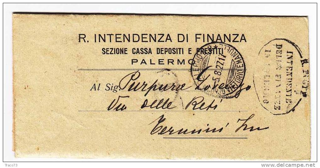 Franchigia / Palermo - Termini Imerese  - Intendenza Di Finanza  -  05.08.1927 - Franchise