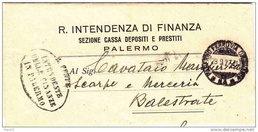 Franchigia / Palermo - Balestrate  - Intendenza Di Finanza  -  28.09.1927 - Franchise