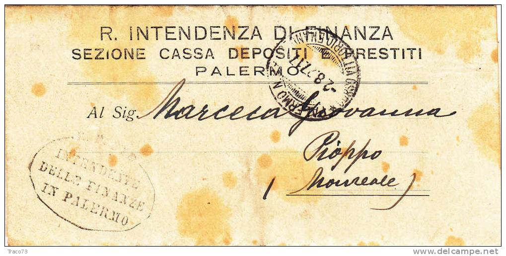 Franchigia / Palermo - Pioppo - Intendenza Di Finanza  -  03.08.1927 - Franchise