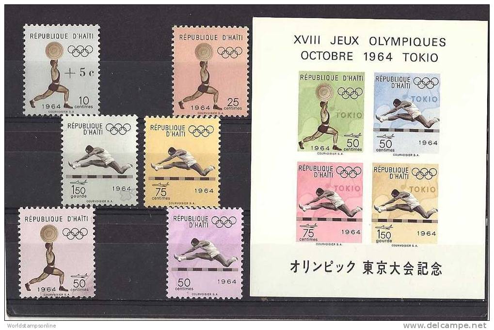 Haiti, Serie 7 + 4 Stamps In Block, Year 1964, M 780-786+ Block 29, Olympic Games Tokyo, MNH (**) - Zomer 1964: Tokyo