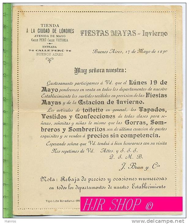 Carta Postal, Buenos Aires, 17 De Mayo De 1890 - Sonstige & Ohne Zuordnung