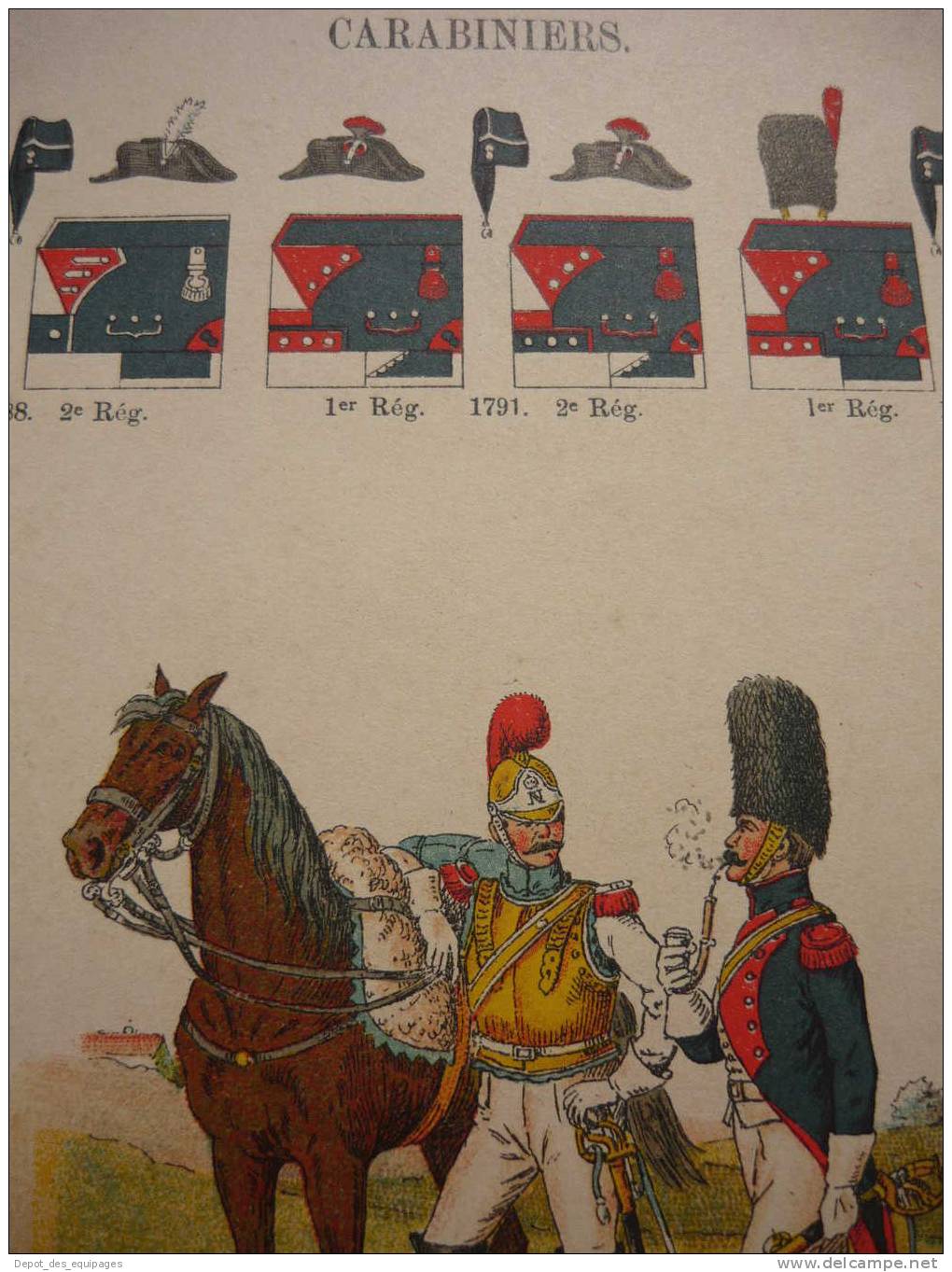 FRANCE  :  GRAVURE UNIFORMES  :  CARABINIERS 1788 1825 - Divise