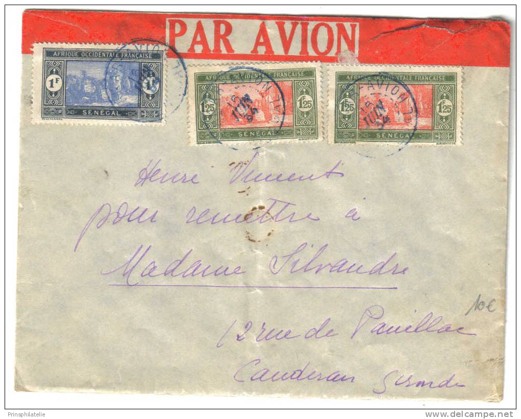 LETTRE DE DAKAR AVION POUR LA GIRONDE 1934 - Other & Unclassified