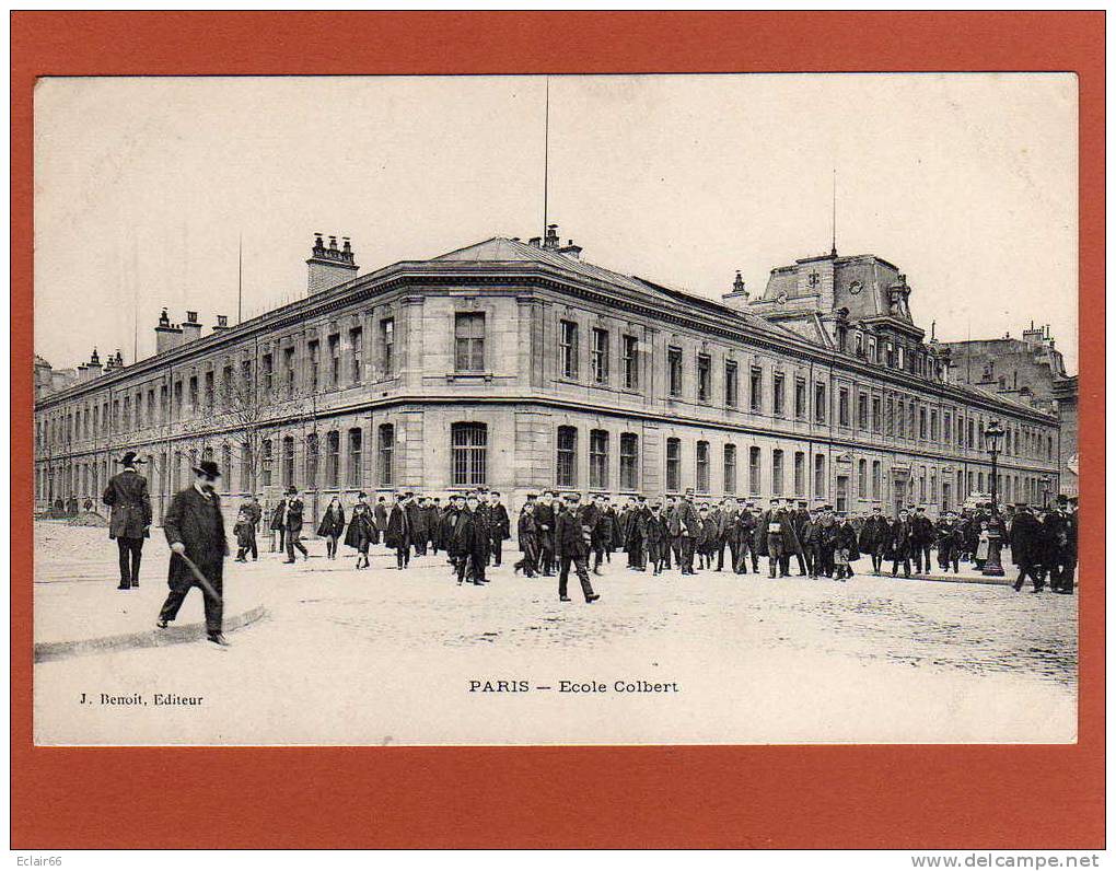 75 PARIS   Ecole Colbert    CPA    1906   Trés Animée  Edit  J  BENOIT - Enseignement, Ecoles Et Universités