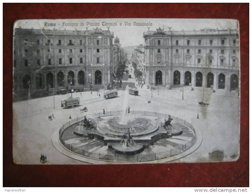 Roma - Fontana In Piazza Termini E Via Nationale / Tram - Places