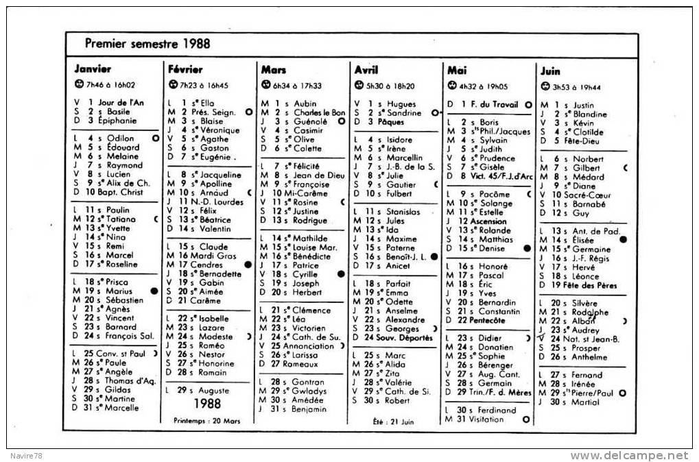 76 DIEPPE GRANDE RUE  Carte Avec Calendrier 1988 Au Verso - Altri & Non Classificati