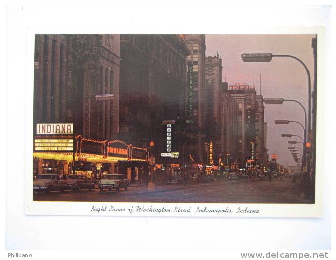 Indianapolis IN  Night Scene Of Washington Street  Theatre  Early Chrome - Indianapolis