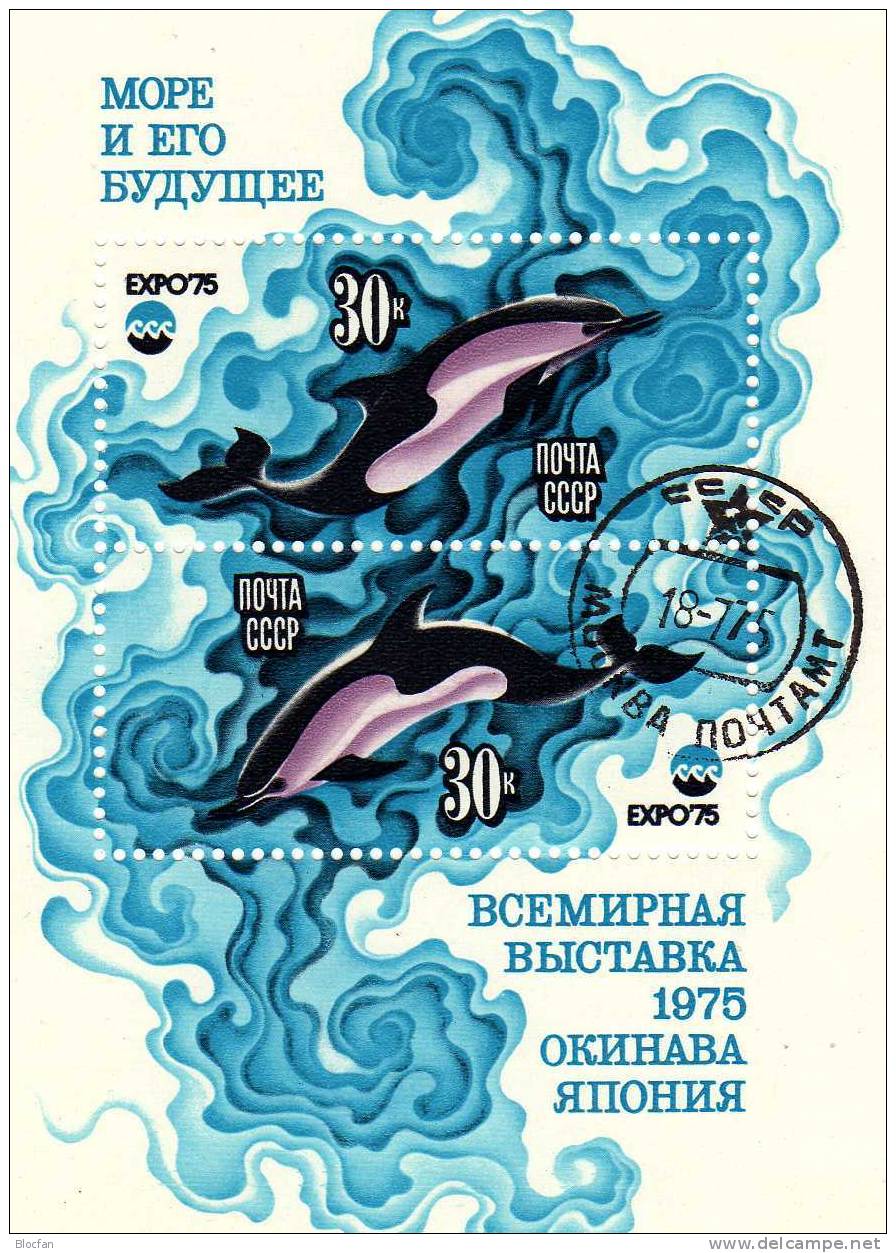 Delphin 4382/3,ZD+Block 106 O 3€ CCCP EXPO 1975 Okinawa Japan Meeres-Welt Sprung Aufwärts Tauchend Fauna Se-tenant Bf SU - 1970 – Osaka (Japon)