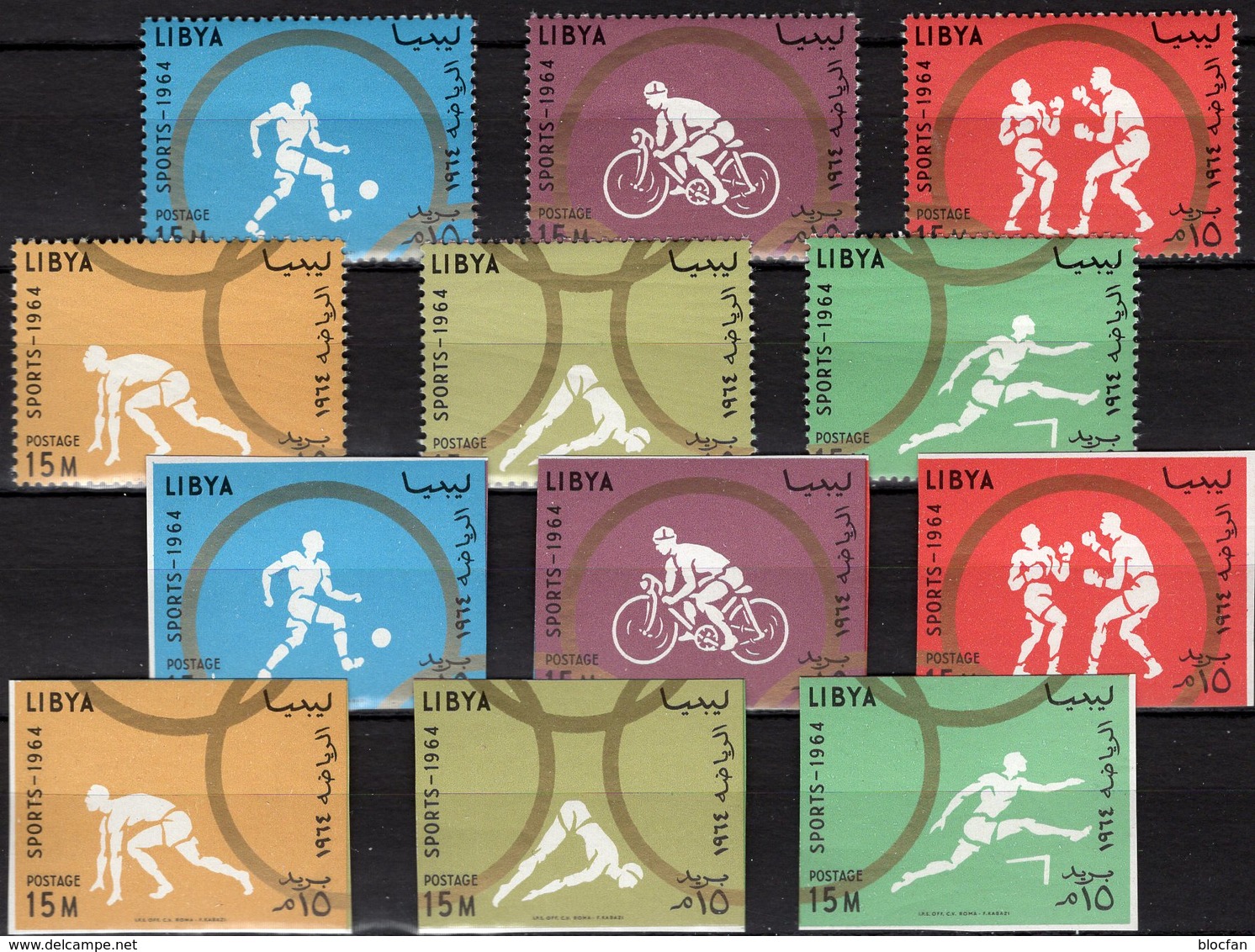 Olympiade 1964 Perf/imperf.LIBYAN 166/1A+B Aus Block 8 ** 24€ Sprung Boxen Fußball Hürden Rad-Sport Bloc Bf Olympic - Summer 1964: Tokyo