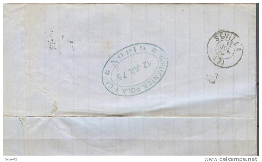 ESCA153-L2894.Spain.Espagne.CARTA    DE GIJON   A SEVILLA .1874.(Ed 153+154) - Lettres & Documents