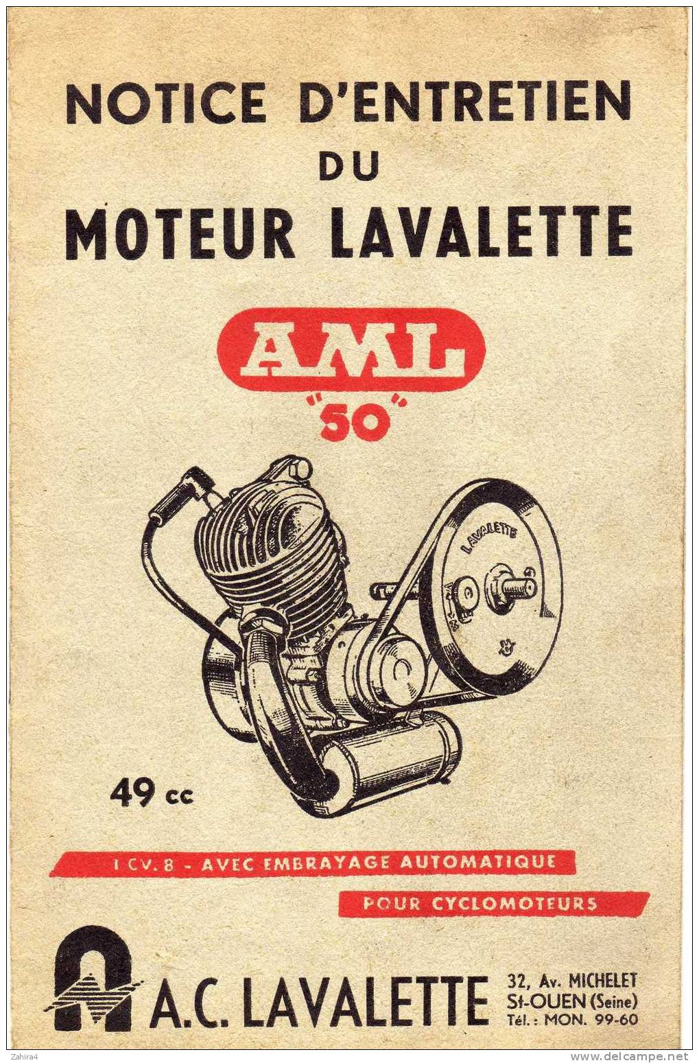 Notice Entretien Moteur LAVALETTE - A.M.L 50 -  49cc -1cv 8 Embrayage Automatique- Pub Motul - Motorfietsen