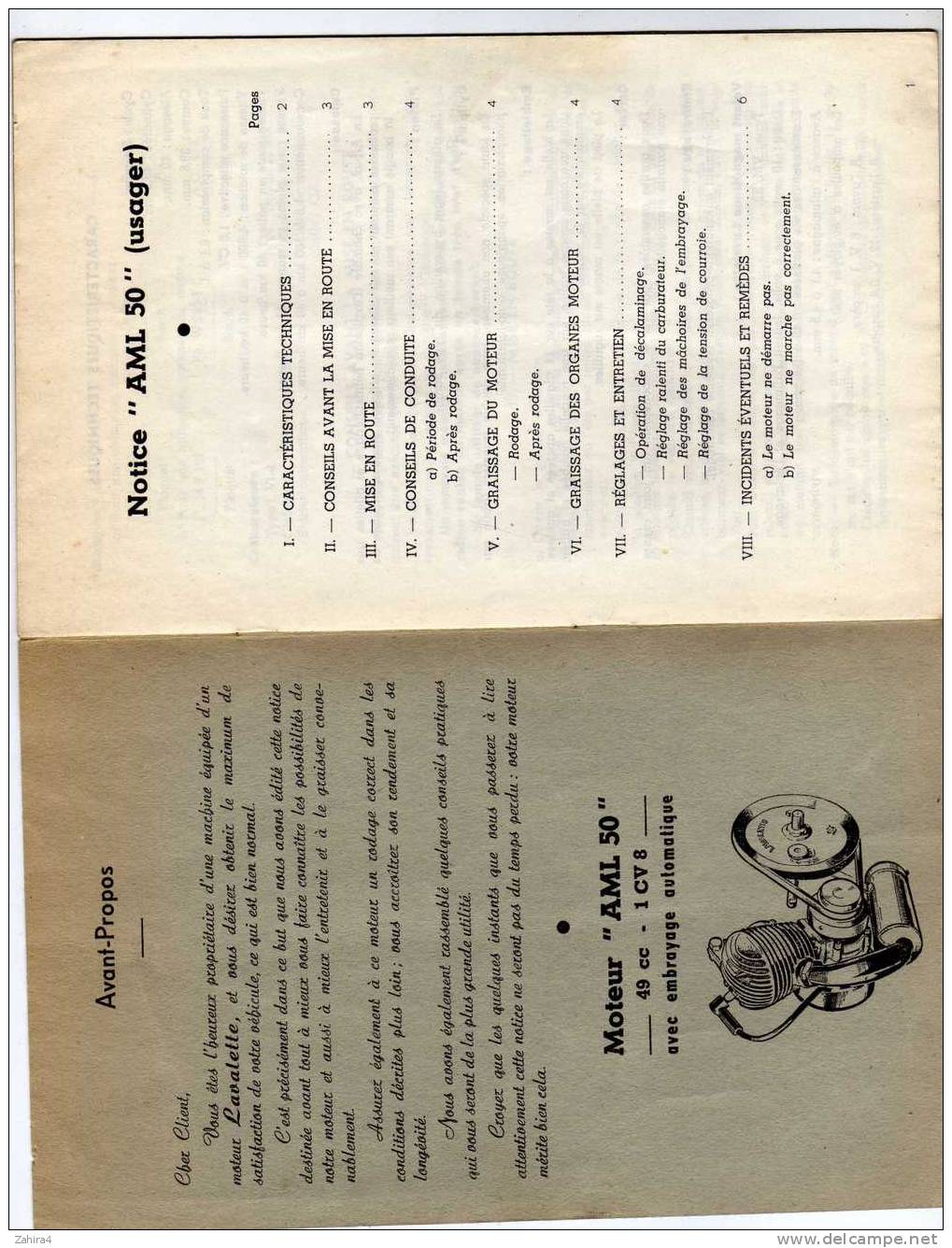 Notice Entretien Moteur LAVALETTE - A.M.L 50 -  49cc -1cv 8 Embrayage Automatique- Pub Motul - Motorrad