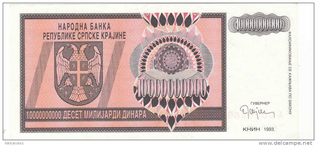 CROATIA 10000000000 Dinara 1993 Knin Vf - Croazia