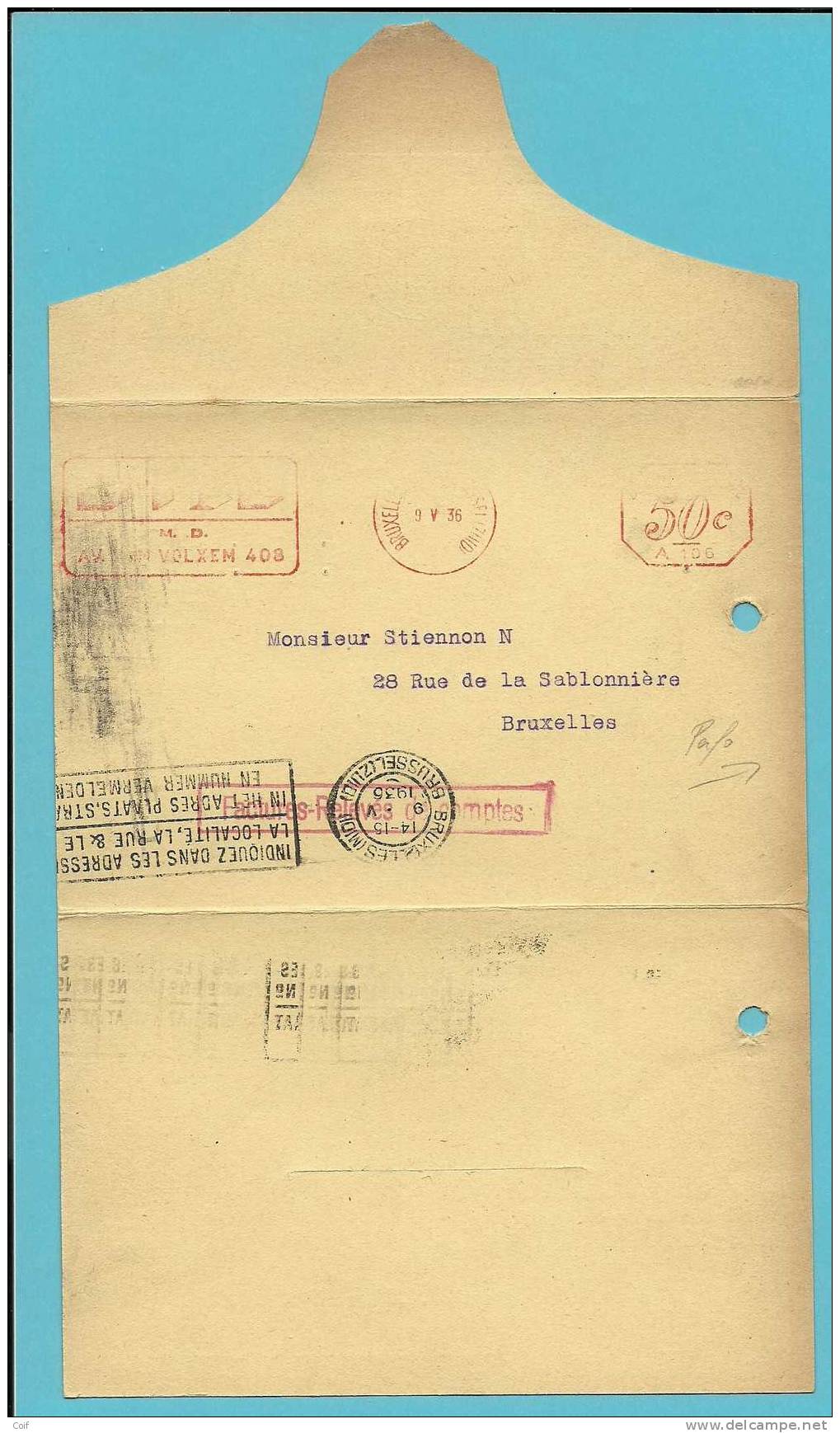 Roodfrankeering (A106) Met Fiscalezegel Met Firmaperforatie P.V. Van P. Oortmeyer, L. Mercken & Cie / UTIL - 1934-51