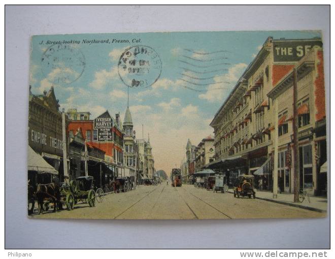 Fresno Ca                     J Street Looking Northwood  Empire Theatre  1911 Cancel - Fresno