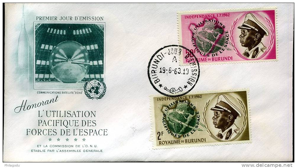 1962  FDC  BURUNDI   COSMOS  SPACE CONQUEST  TELECOM - Gebruikt