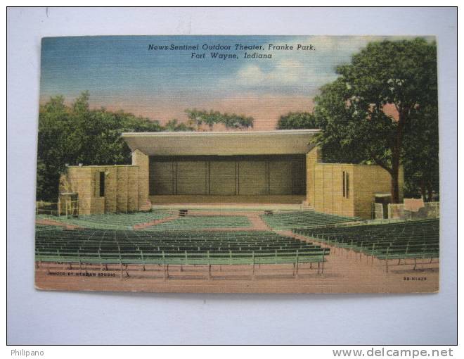 Fort Wayne IN  News Sentinel Outdoor Theatre   1951 Cancel Linen - Fort Wayne