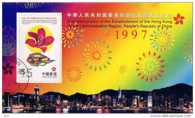 HONG-KONG.   Orchidée  Bauhinia.  Un Bloc-feuillet  Oblitere  Annee 1997 - Blocks & Kleinbögen