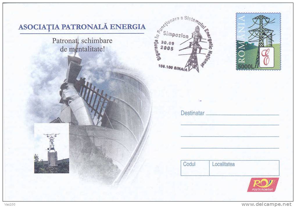 SYMPOSIUM;ENERGIES ,ELECTRICITE,2005 SINAIA Stationery Cover Obliteration Concordante Sinaia-Romania. - Electricity