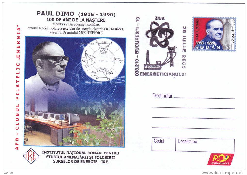 Paul Dimo Energies Electricite Comuters,cover Stationery Obliteration Concordante Bucharest-Romania. - Electricity