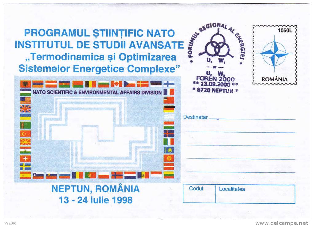 STATIONERY COVER, NATO PROGRAME ,ENERGIES ,ELECTRICITE Obliteration Concordante 2000 Neptun Romania.. - Elektrizität