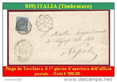 Torchiara 00839 - Piego Comunale Con Bollo Numerale E Nominale 1° Giorno D´apertura Dell´ufficio. - Storia Postale