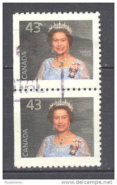 Canada 1992 Mi. 1339 D   43 C Queen Elizabeth II Booklet Stamps Vertical Pair 3-sided Perf. 13 X 13 3/4 - Timbres Seuls