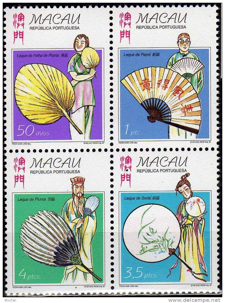 Aus China Fächer 1997 Macao 932/5,ZD,4-Block+Kleinbogen ** 32€ Traditionelle Volkskunst Kostüme Tanz Hoja Sheet Bf MACAU - Collections (en Albums)