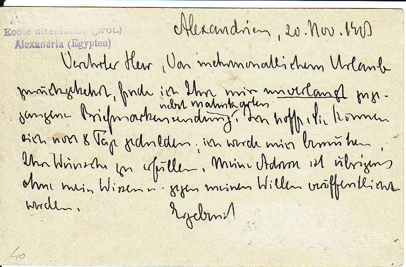 < Entier Stationery Ganzsachen Carte  Postale Sage 10c  Surchargee ..  Alexandrie .. Egypte .. Pour L'Allemagne - Autres & Non Classés