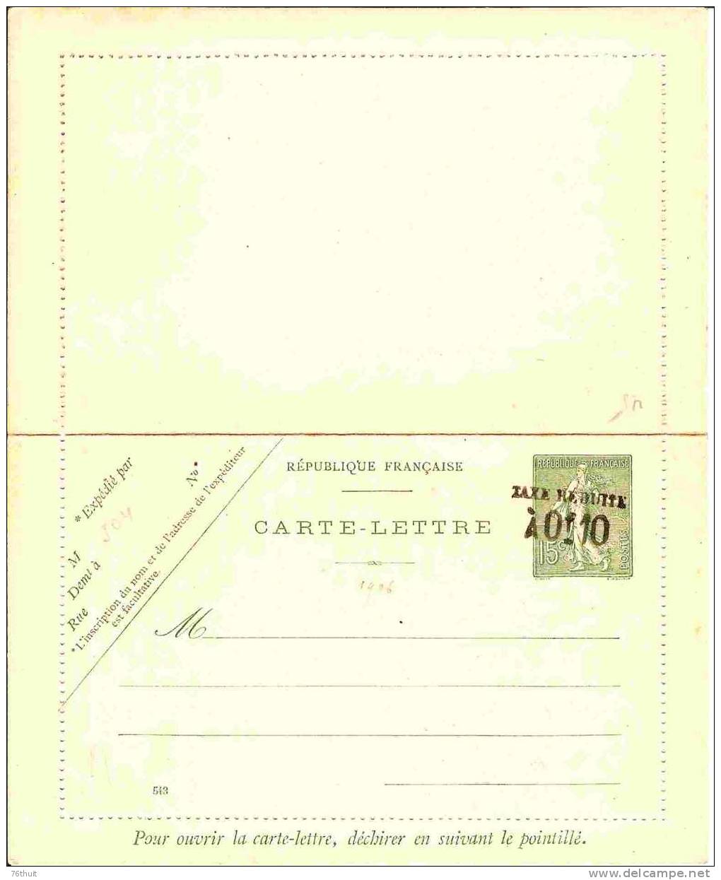 CARTE LETTRE - Semeuse - 15 C - Taxe Réduite à 0,10 - Kartenbriefe