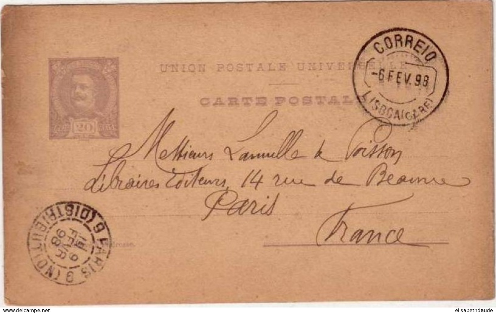 PORTUGAL - CARLOS 1° - CARTE ENTIER POSTAL De LISBONNE GARE Pour PARIS - 1898 - Enteros Postales