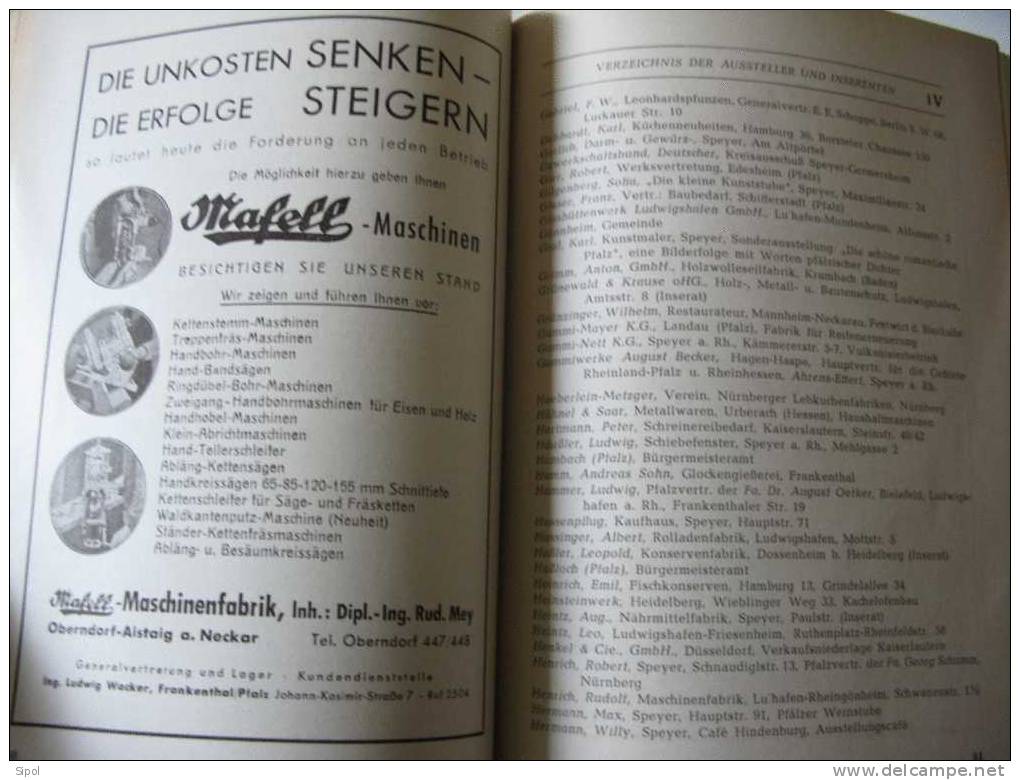 Catalogue D Exposition De Spyre :Jahresschau Pfälzer Land Pfälzer Arbeit  Speyer 13-29 Mai 1950 - Catalogues