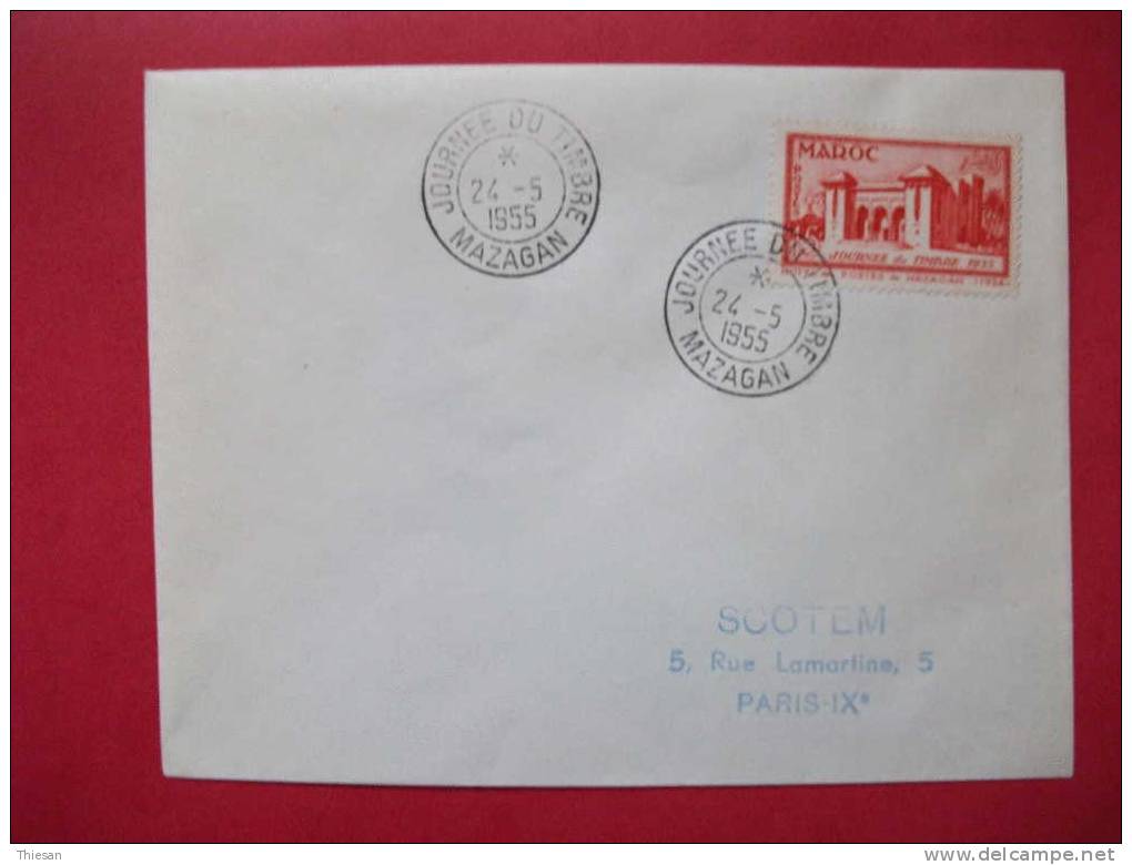 Maroc Morocco Marruecos Lettre Cover Carte Mazagan 24 5 1955 Journée Du Timbre Stamp Day Dia Del Sello - Covers & Documents