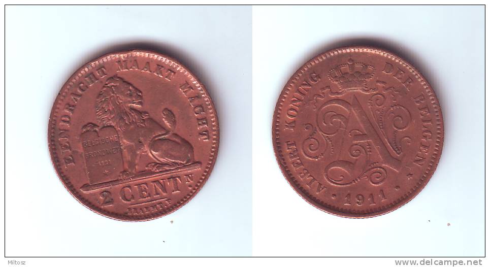 Belgium 2 Centimes 1911 (legend In Dutch) - 2 Centimes