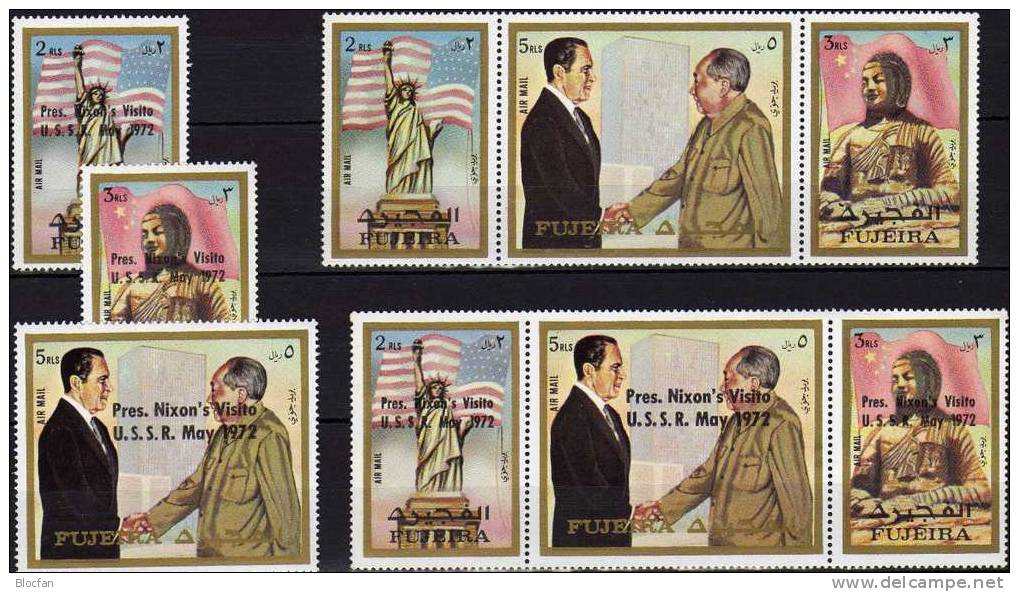 USA Präsident Nixon In China + USSR 1972 VAE Ajman 1099/1,1484/6+2ZD ** 39€ Besuch Bei Mao Und Breshnew Se-tenant Arabia - Militaria