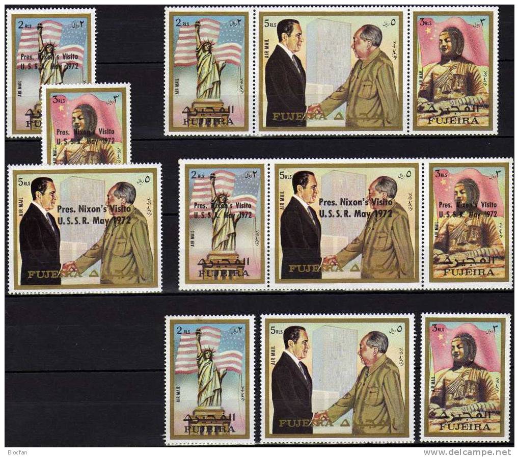 USA Präsident Nixon In China + USSR 1972 VAE Ajman 1099/1,1484/6+2ZD ** 39€ Besuch Bei Mao Und Breshnew Se-tenant Arabia - Militaria