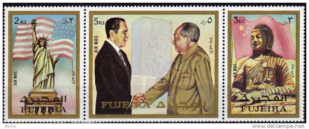 USA Präsident Nixon in China + USSR 1972 VAE Ajman 1099/1,1484/6+2ZD ** 39€ Besuch bei Mao und Breshnew se-tenant Arabia