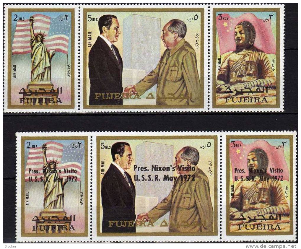 USA Präsident Nixon in China + USSR 1972 VAE Ajman 1099/1,1484/6+2ZD ** 39€ Besuch bei Mao und Breshnew se-tenant Arabia