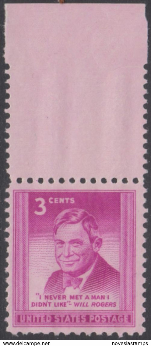 !a! USA Sc# 0975 MNH SINGLE W/ Top Margin (a2) - Will Rogers - Ongebruikt