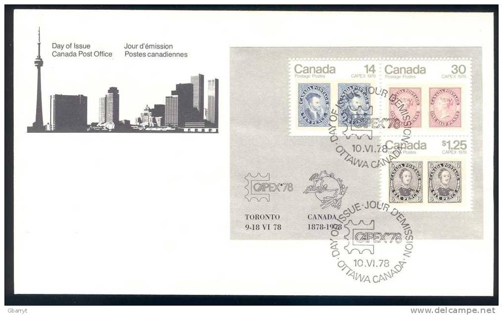 Canada Scott # 754 - 756 First Day Cover For Souvenir Sheet For Capex '78 . Stamp On Stamp - 1971-1980