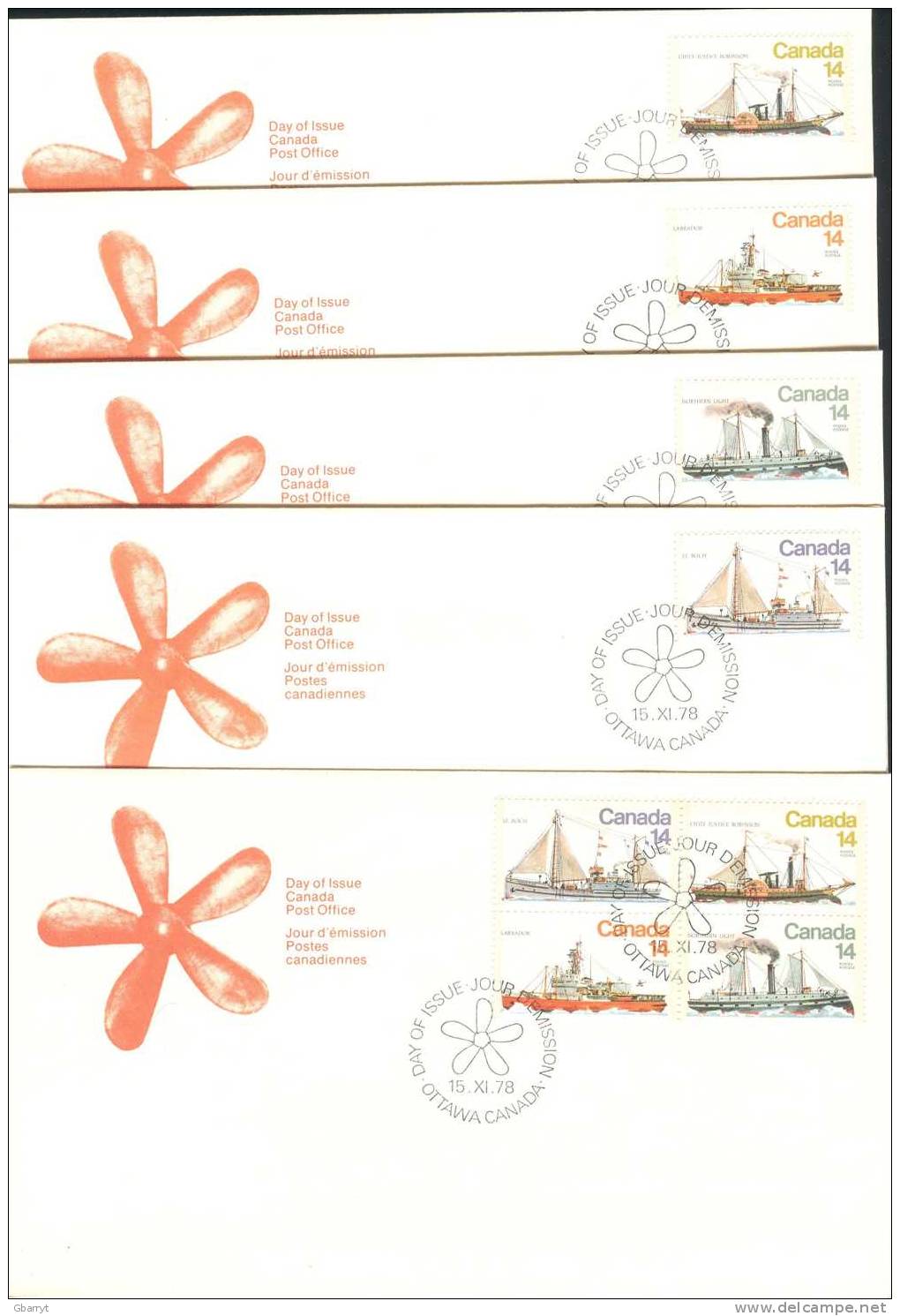 Canada Scott #  776 - 779a Complete Set Of 5 First Ay Covers. Ships. Ice Breakers - 1971-1980