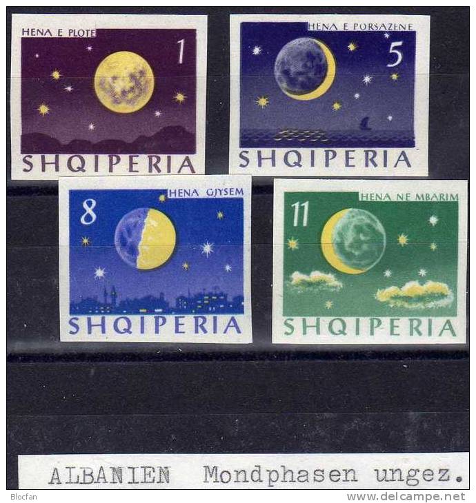 Kosmos Mond-Phasen Ungezähnt 1964 Albanien 844/7B ** 18€ Weltall Halbmond über Stadt-Shilhoulette Space Set Of Shqiperia - Astrologie