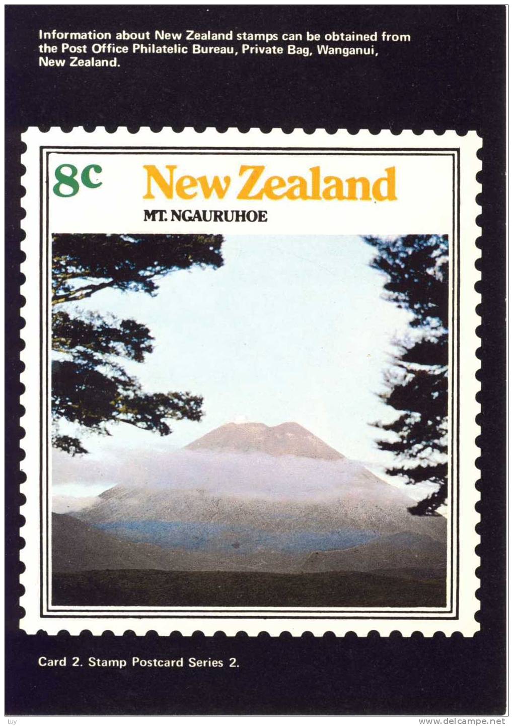 New Zealand - Stamp Postcard Series 2, Card #2, Mt. Ngauruhoe - Timbres (représentations)
