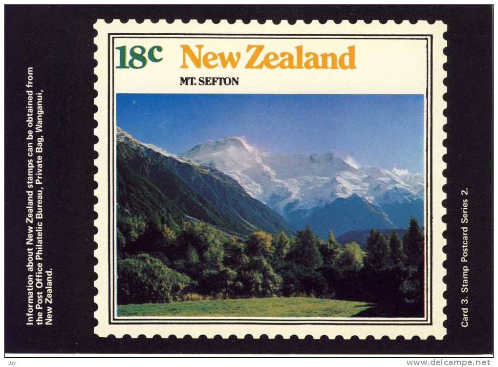 New Zealand - Stamp Postcard Series 2, Card 3, Mt. Sefton - New Zealand