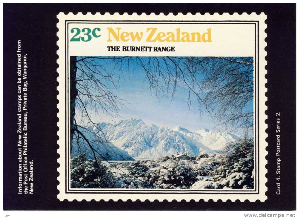 New Zealand - Stamp Postcard Series 2, Card 4, The Burnett Range - New Zealand