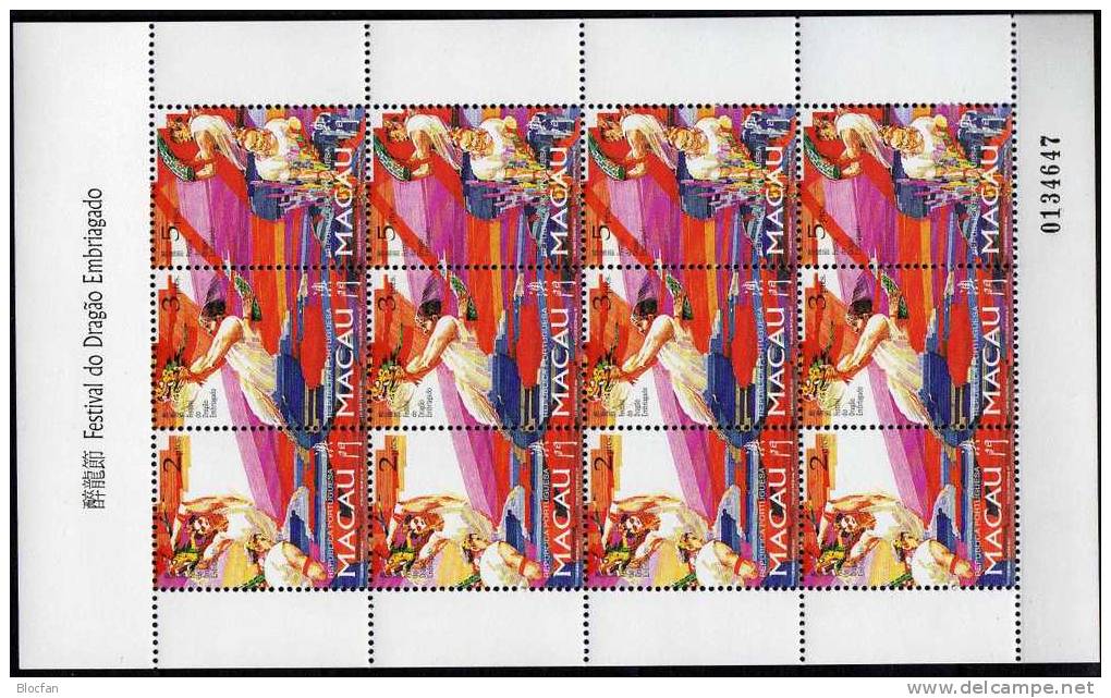 Drachenfest 1997 Macao 913/5 Kleinbogen ** 20€ Drachenfest Mit Tänzer Bändern Fahnen Feuerwerk Blocchi Bf Sheet Of Macau - Lots & Kiloware (mixtures) - Max. 999 Stamps