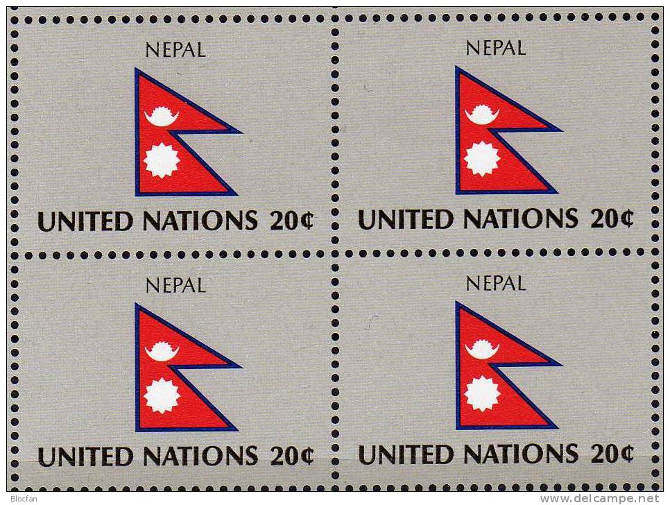 Flaggen IV 1983 NEPAL New York 424+ 4-Block + Kleinbogen ** 7€ Großbritannien, Barbados, Israel, Nepal - Briefmarken