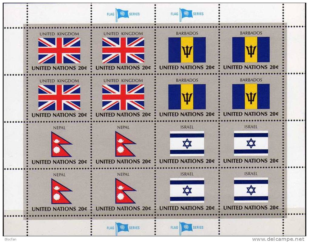 Flaggen IV 1983 NEPAL New York 424+ 4-Block + Kleinbogen ** 7€ Großbritannien, Barbados, Israel, Nepal - Briefmarken