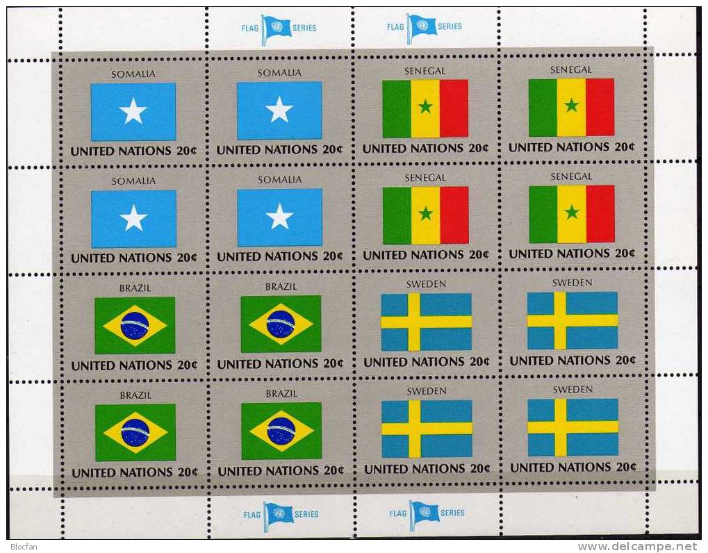 Flaggen IV 1983 SOMALIA New York 434+ 4-Block + Kleinbogen ** 7€ Somalia, Senegal, Brasilien, Schweden - Briefmarken