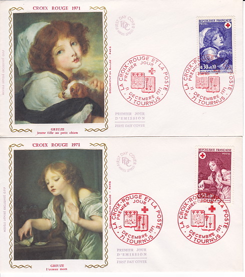 FRANCE  1971  Croix Rouge     Greuze  FDC Non Adressé  Yv  1700-01 - Rotes Kreuz